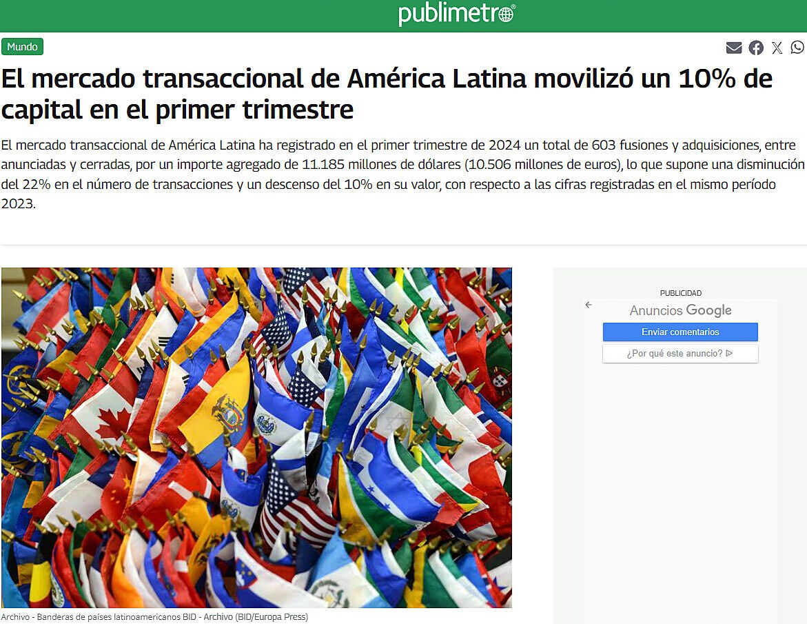 El mercado transaccional de Amrica Latina moviliz un 10% de capital en el primer trimestre